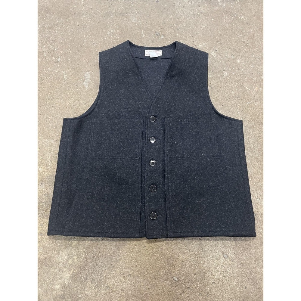 Filson Mackinaw Wool Vest Mens 42 Charcoal Gray Button Front Outdoor Made In USA